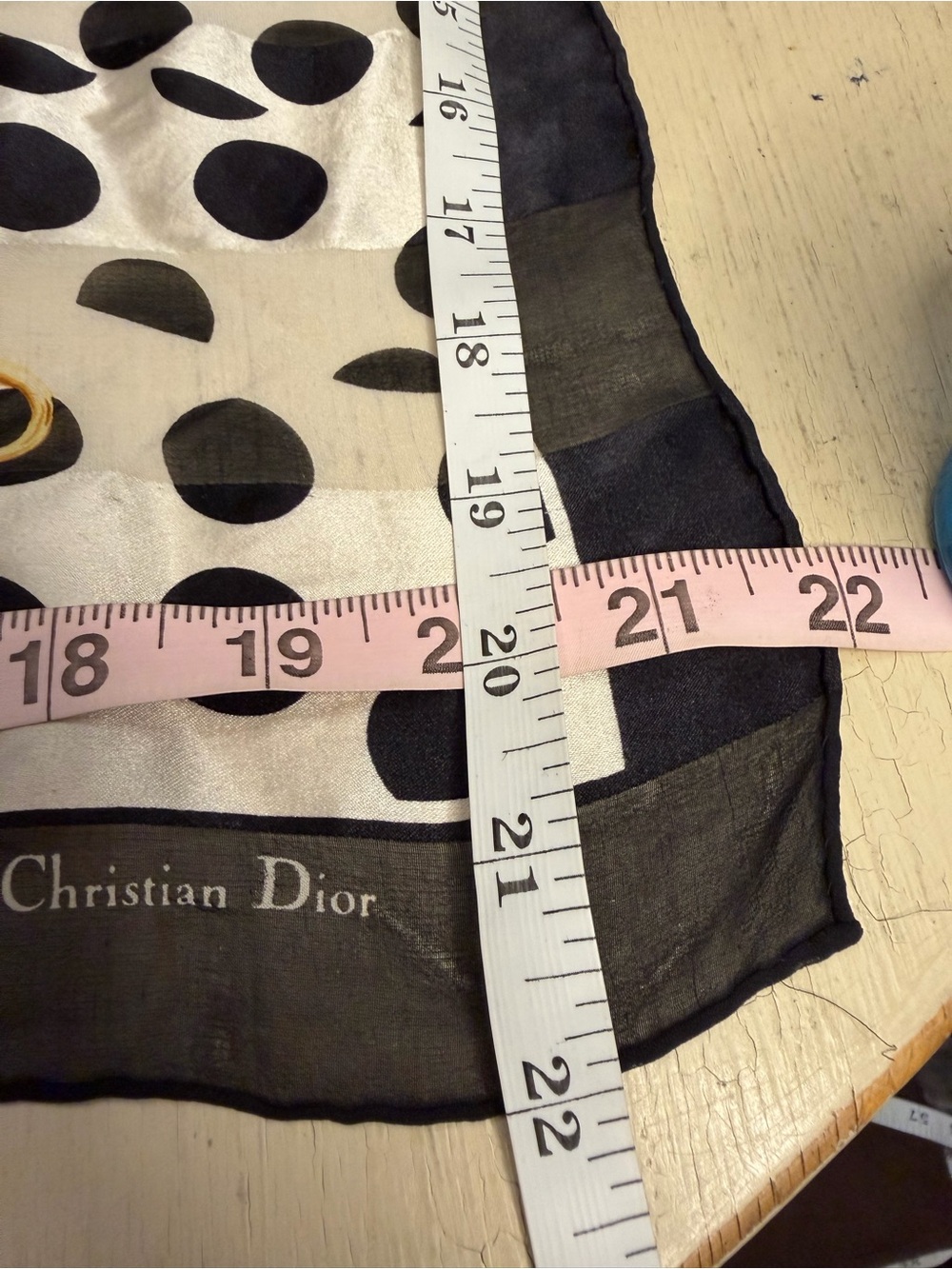 Dior Black & White Polka Dot Silk Scarf with Gold Accent - Picture 9 of 9